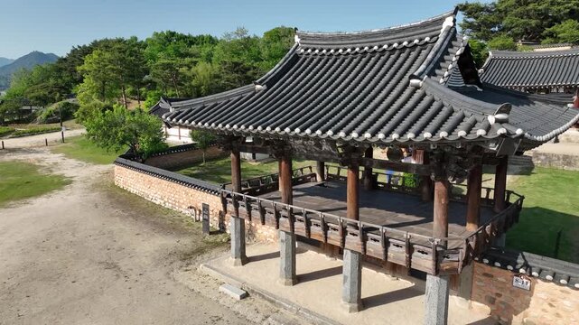 Aerial drone view of Namgye Seowon UNESCO World Heritage Confucian academy in Hamyang, South Korea