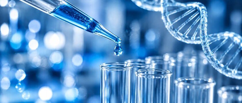 Scientist using pipette to drop liquid into test tubes for dna