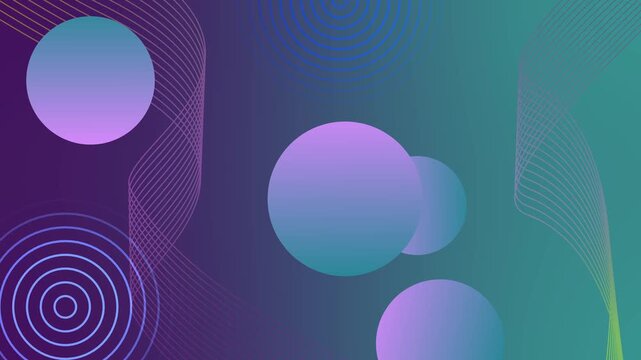 Abstract gradient background with soft-glow circular shapes and wavy line patterns, modern geometric composition smooth color transitions animation
