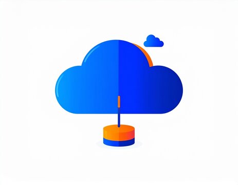 Minimalist flat vector illustration showing data transfer between a cloud and a database cylinder
