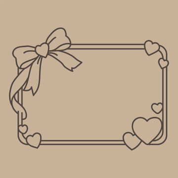 decorative rectangular frame with bow and hearts for valentines day