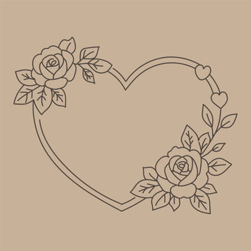 heart shaped floral frame with roses for wedding or valentines design