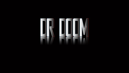 Dr. Doom metallic 3D logo, Dr. Doom Wallpaper, chrome red accent typography, black background game title text design, high-contrast digital typography © Harun