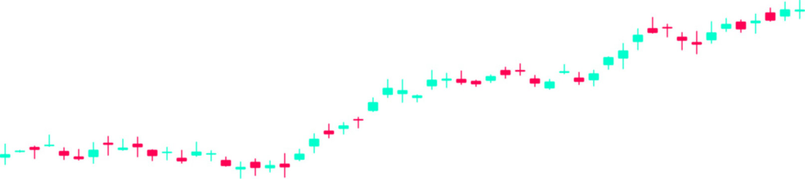 Financial stock market candlestick chart pattern with cyan and magenta bars for digital trading reports or investment analysis infographics.
