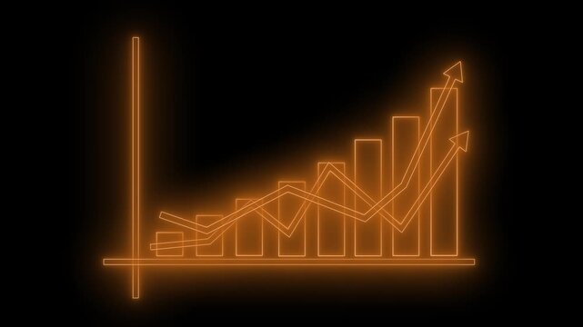 Neon-style glowing bar chart on black background with axes and three trend arrows overlay animation