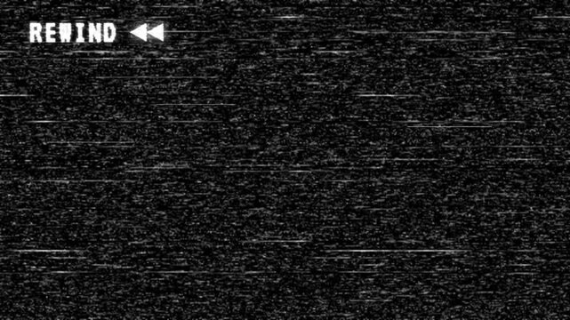 VHS TV Static Noise with Displaced Glitch Blocks and Rewind Label, Digital Corruption. screen blend, overlay 4k