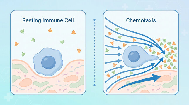 Educational Diagram of Immune Cell Chemotaxis and Directional Movement Vector Illustration