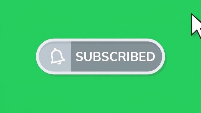 Subscribe button animation on green screen. Mouse cursor clicking a subscribe button for video content use