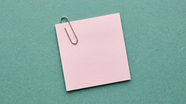 Pink memo sheet attached with paperclip on textured background with fastened metal paperclip blank pink paper textured surface note taking fasteneddocument stationeryitem documentation fastener