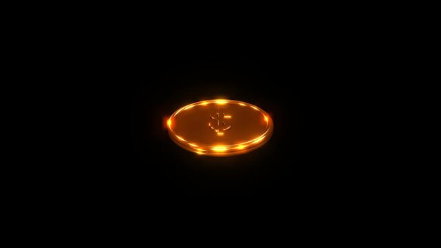 Premium 3D gold dollar coin drops, bounces and wobbles like an Euler's Disk before settling flat, featuring reflective metallic surfaces, warm cinematic lighting and realistic physics-inspired motion.