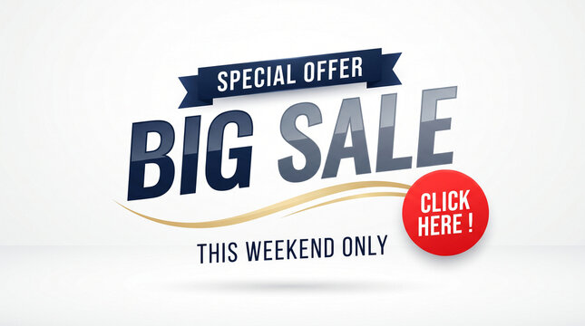 Big sale announcement with a special offer banner and click here button, symbolizing a retail promotion and urgency for shopping deals