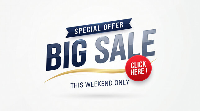 Big sale announcement with special offer and click here button, symbolizing a limited-time promotion or deal opportunity.