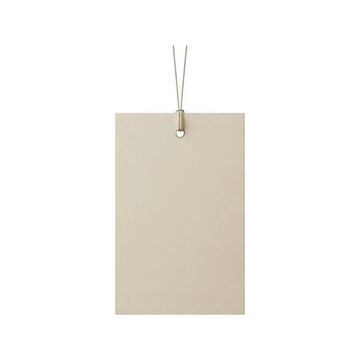 Beige paper tag hanging from white string