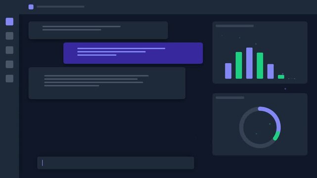 Modern Dark Dashboard Interface Animation Showing Data Analytics Business Metrics For Financial Technology Software Projects And Corporate Reporting