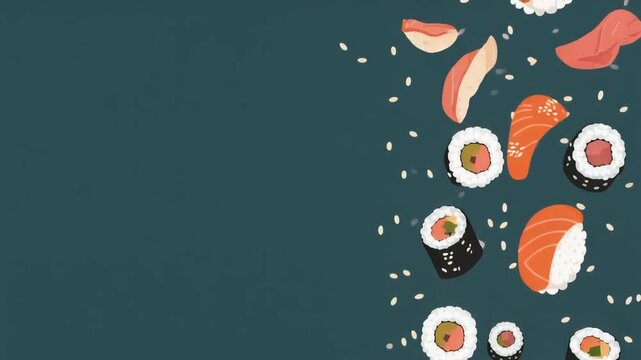 Animated Cartoon Sushi Raining Down Background Loop