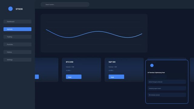 Financial Market Trading Dashboard Animation With Crypto Currency Data Analysis Showing Real Time Investment Trends And Stock Exchange Monitoring UI