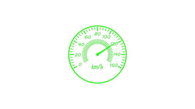 Simple minimal vehicle speed meter animated, Illuminated speedometer dial showing speed animation
