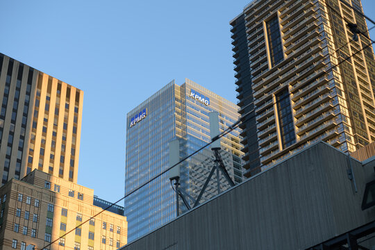 view of KPMG sign atop the Auralytix building (Bay Adelaide Centre), 333 Bay St, Toronto 