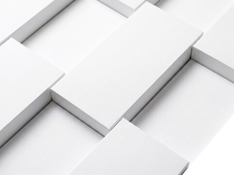 Textured White Packaging Boxes Mockup in Geometric Arrangement for Branding