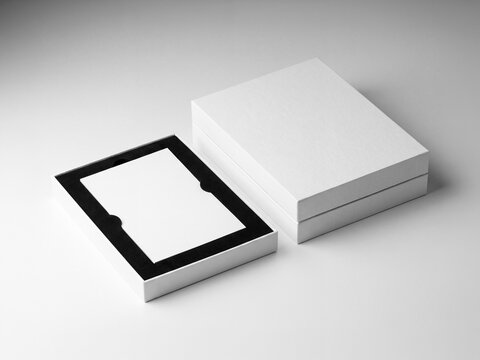 White Presentation Box Mockup Set with Black Insert for Packaging Design