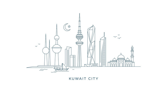 Kuwait City Skyline editable outline