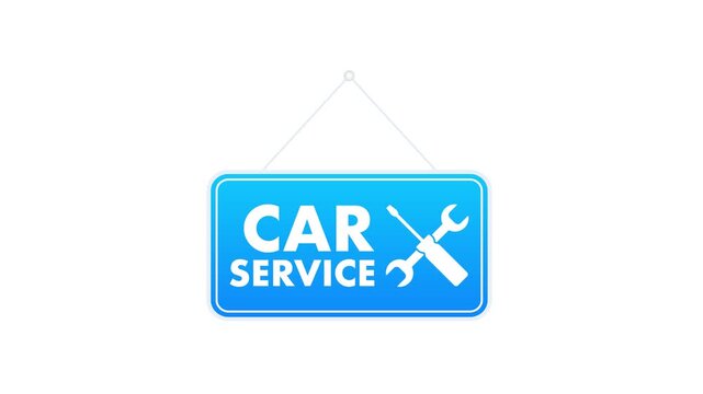 Animated car service sign with tools icon