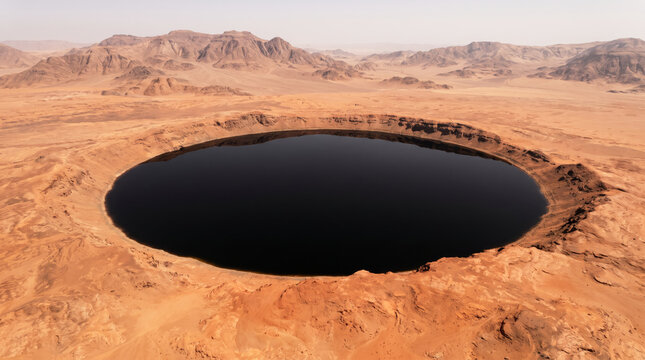 Perfect Black Lake in Barren Alien Desert