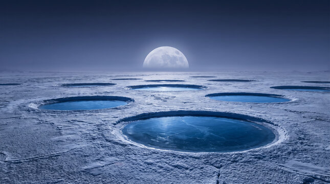 Mysterious Circular Ice Pools on Frozen Alien Plain