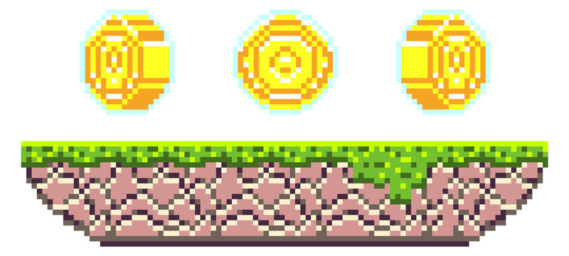 Arcade videogame 8 bit pixel level platform template