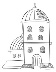 Fototapeta premium Apartment building pencil sketch. Fantasy town house
