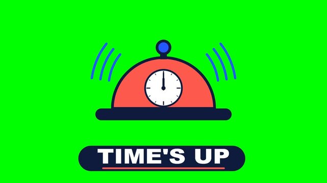 Time's Up Desk Service Bell Ringing with Sound Waves and Mini Clock on Green Screen