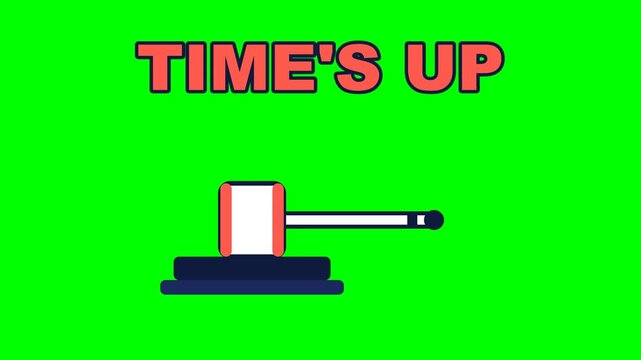 Time's Up Judge Gavel Striking Sound Block with Impact Burst on Green Screen