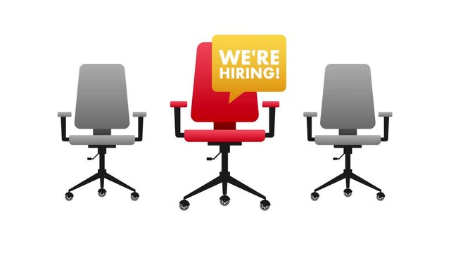 We're hiring message on a vacant office chair