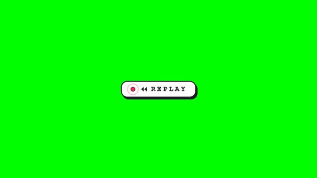 Blinking replay text on green screen with retro recording icon. 4k