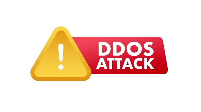 DDOS attack warning sign on white and green screen