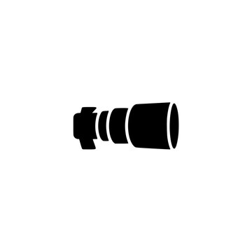 Zoom lens icon. Solid black glyph of a zoom lens for photography and video.