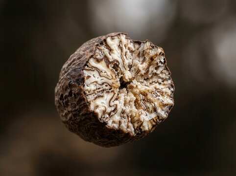 Nutmeg Seed Macro Close Up Aromatic Spice Ingredient with Intricate Texture and Earthy Tones