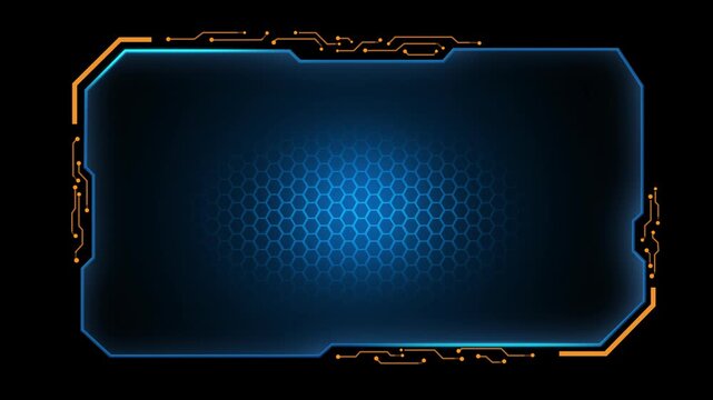 Futuristic Blue and Orange HUD Technology Frame with Hexagon Background