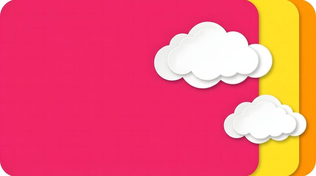 Colorful paper layers background with white clouds for creative design projects and marketing banners