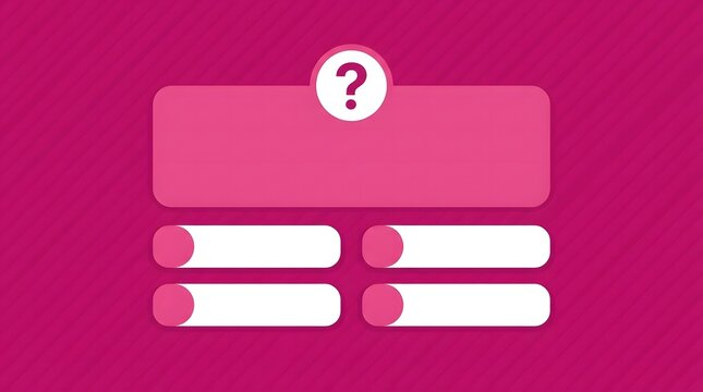 Pink quiz template with question mark icon and four blank answer boxes for educational testing design