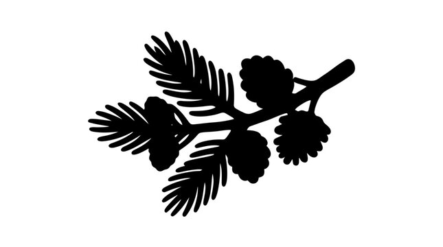 Christmas Black Spruce Branch with Cones, minimalist vector silhouette, pine sprig plant icon, botanical winter design, flat branch with leaves and fruit vector eps