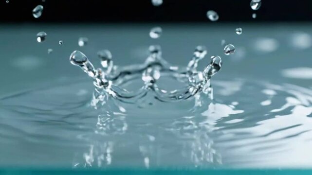 Close-up of water droplets splashing on a smooth surface