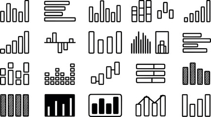 Obraz premium Set of Professional Bar Graph Icons Featuring Various Data Visualization Styles for Business Charts