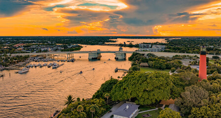 aerial view of Jupiter Inlet US 1 bridge at sunset © Bruce