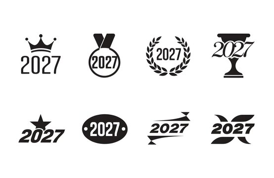 Year 2027 achievement award logos collection with monochrome graphic shapes for corporate events.