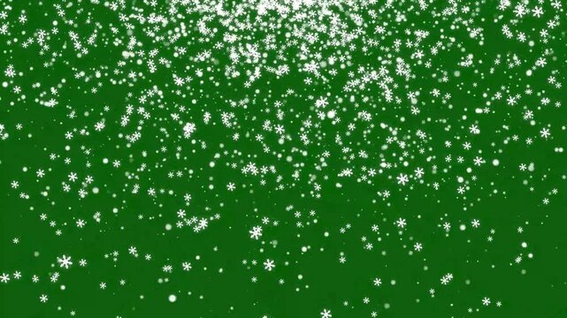 Natural Winter Snow Christmas Loop Animation background green Screen Alpha.Christmas Falling snow with snowflakes, isolated overlay white snowfall light,4k video