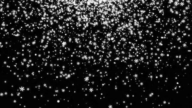 Natural Winter Snow Christmas Loop Animation background black Screen Alpha.Christmas Falling snow with snowflakes, isolated overlay white snowfall light,4k video