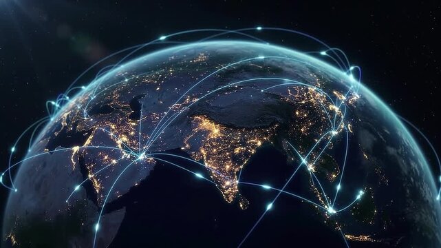Global Network and Internet Communication Lines Over Planet Earth Loop