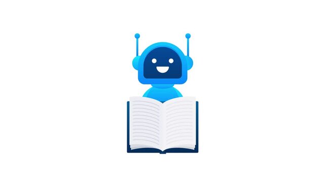 Artificial intelligence chatbot reading a book animation