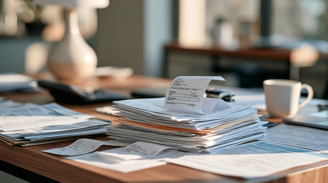 business tax expenses concept showing invoices, receipts, payroll records and operating costs arranged for tax reporting, business expenses, tax deductions, corporate taxation,